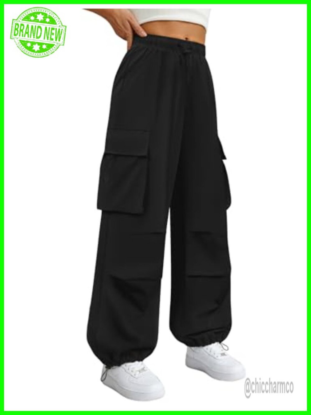 Womens Parachute Cargo Pants High Rise Wide Leg Quick Dry Hiking Travel